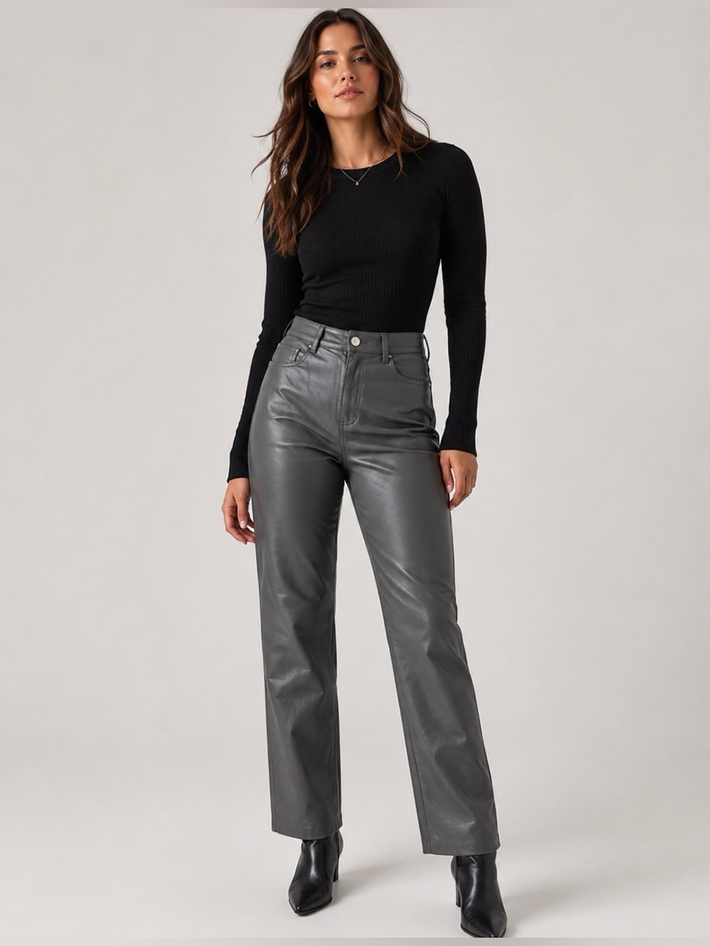 Wilfred Grey Faux Leather Straight Leg High Rise Pants Size 6